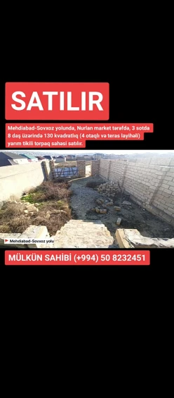 Satılır torpaq sahəsi3 sot, Mehdiabad q.