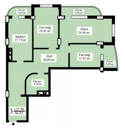 Sale new building 3 rooms 130 m²,  Insaatchilar m.