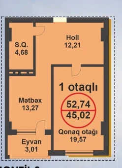 Satılır yeni tikili 1 otaqlı 52 m²,  Xırdalan